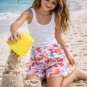 Mayoral Shorts 7 Pink Floral Novelty Print Beachy Resortwear Cruise Tropical Sum